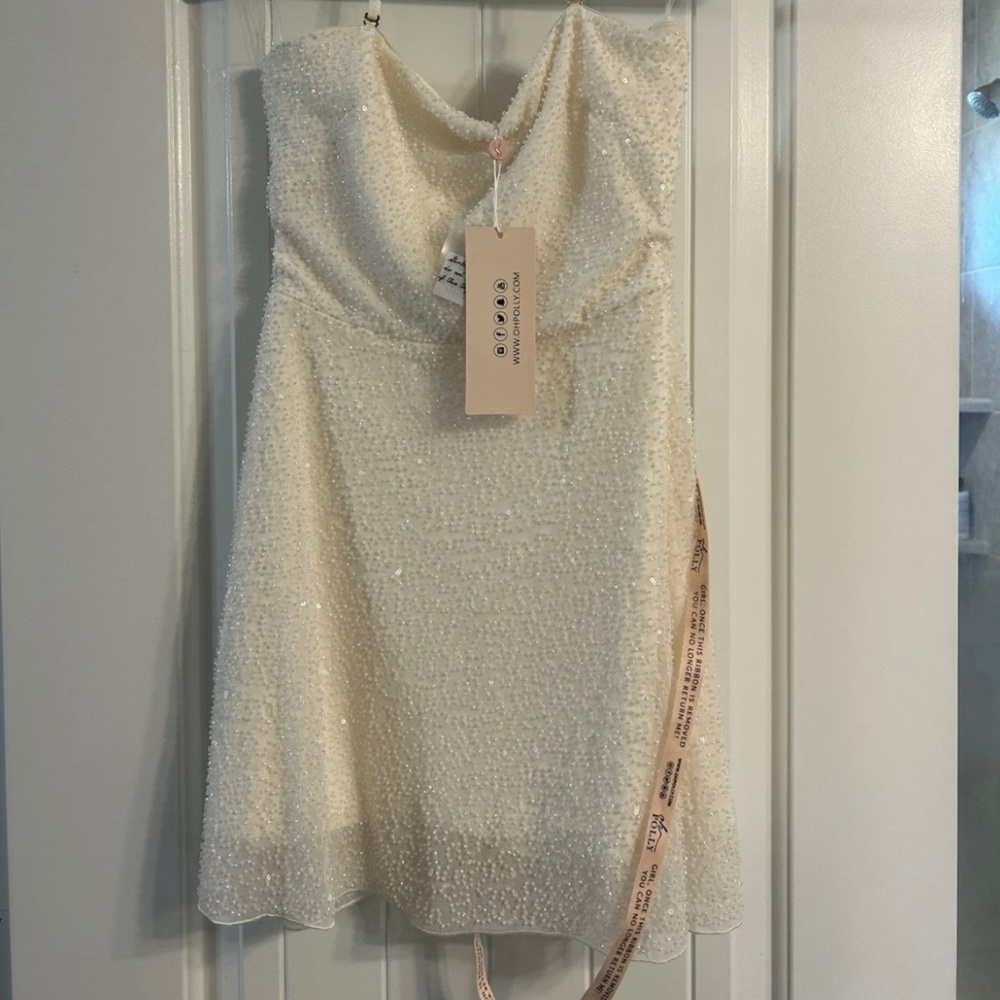 NWT Oh Polly Salerno Embellished Multi Wear A-Line Mini Dress in ivory, Size 6